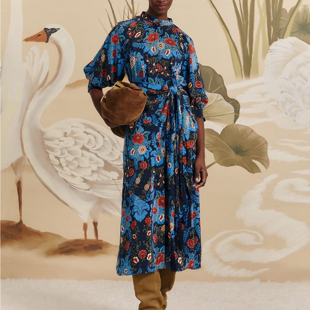 FARM Rio Blue Puff Sleeve Maxi Dress Resort Wear